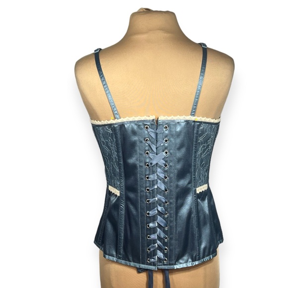 CORSET STORY ANTIQUE DUSKY BLUE SATIN OVERBUST CORSET US SIZE 20 2X - Picture 5 of 16